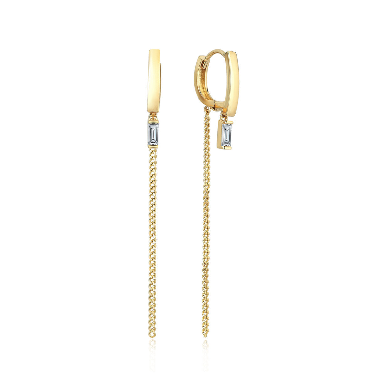 Pendientes colgantes de cadena baguette de oro