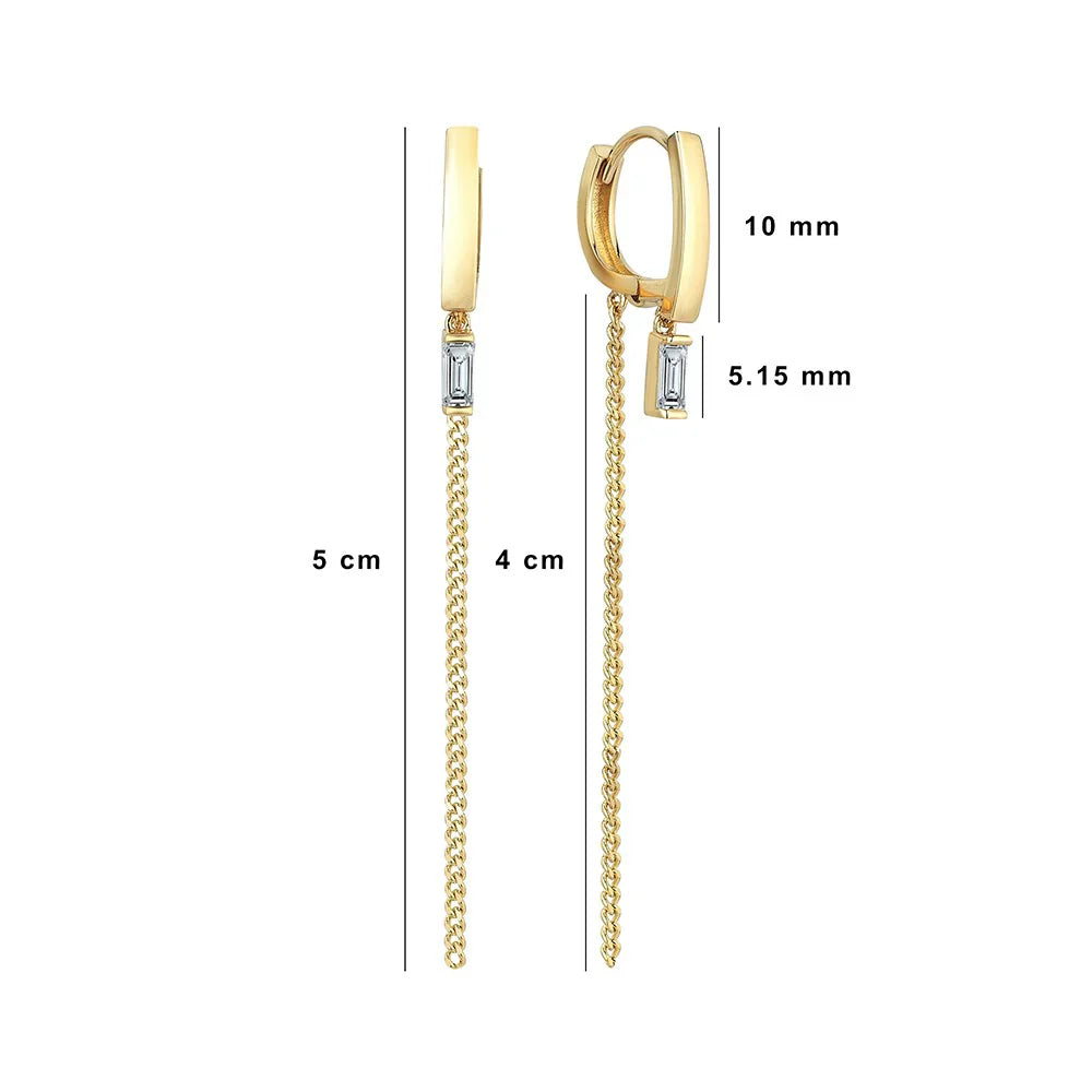 Pendientes colgantes de cadena baguette de oro