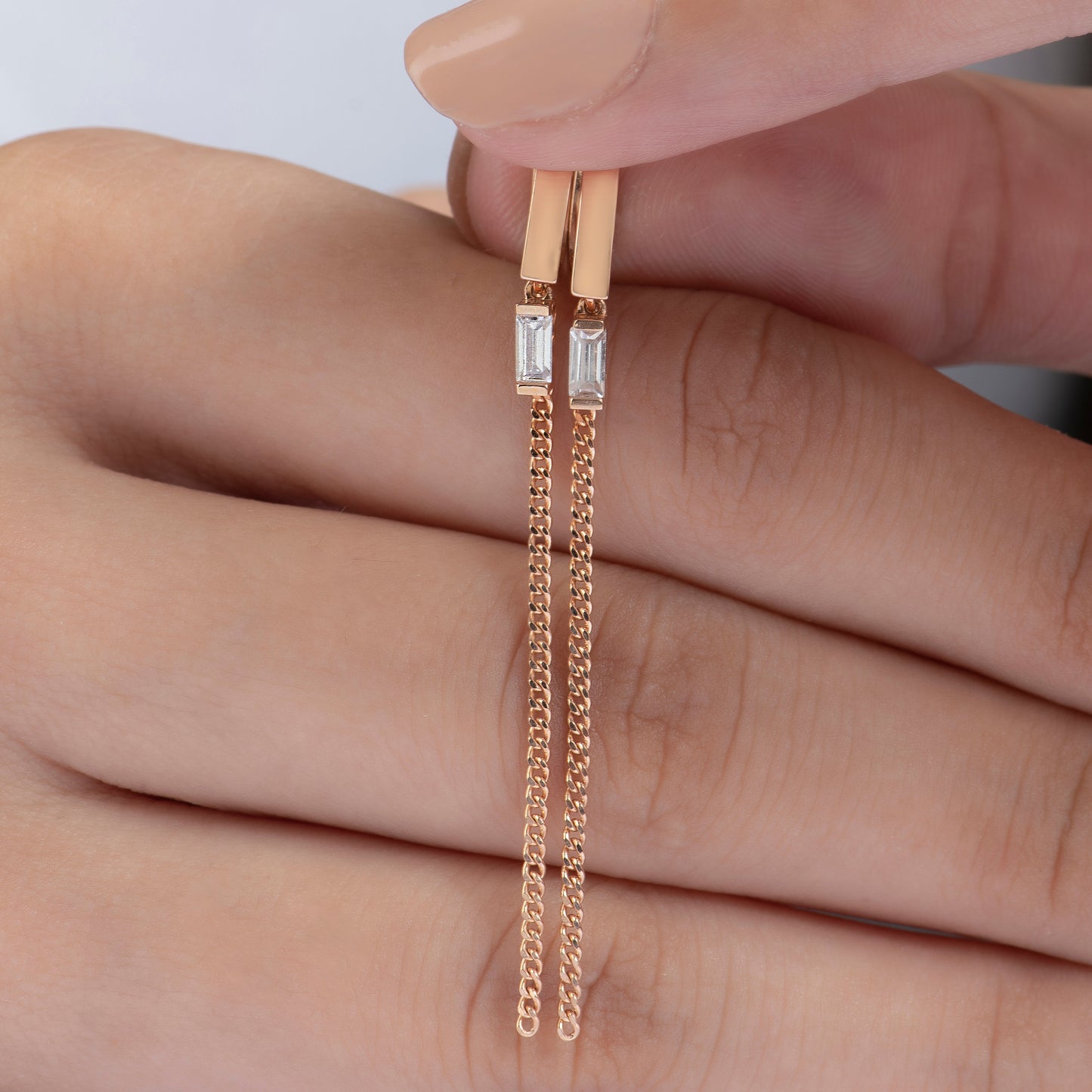 Pendientes colgantes de cadena baguette de oro