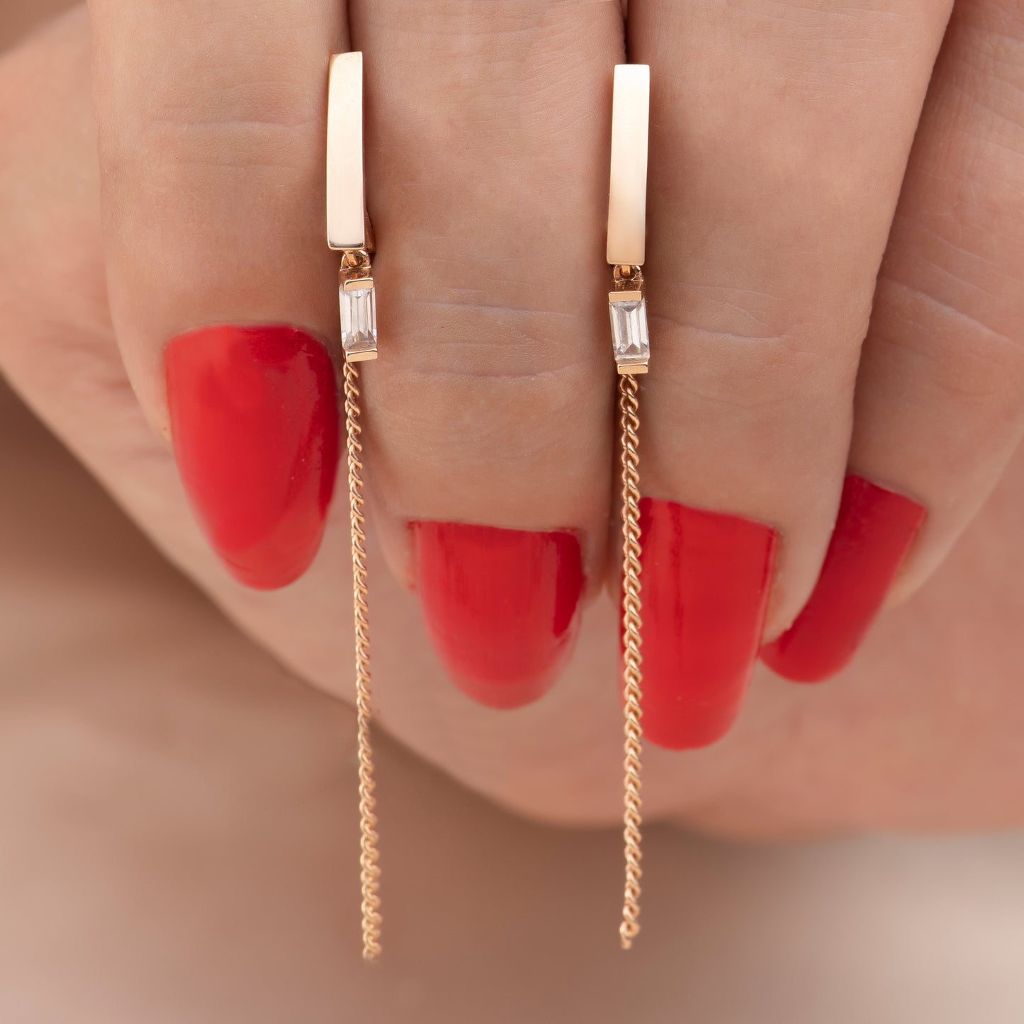 Pendientes colgantes de cadena baguette de oro