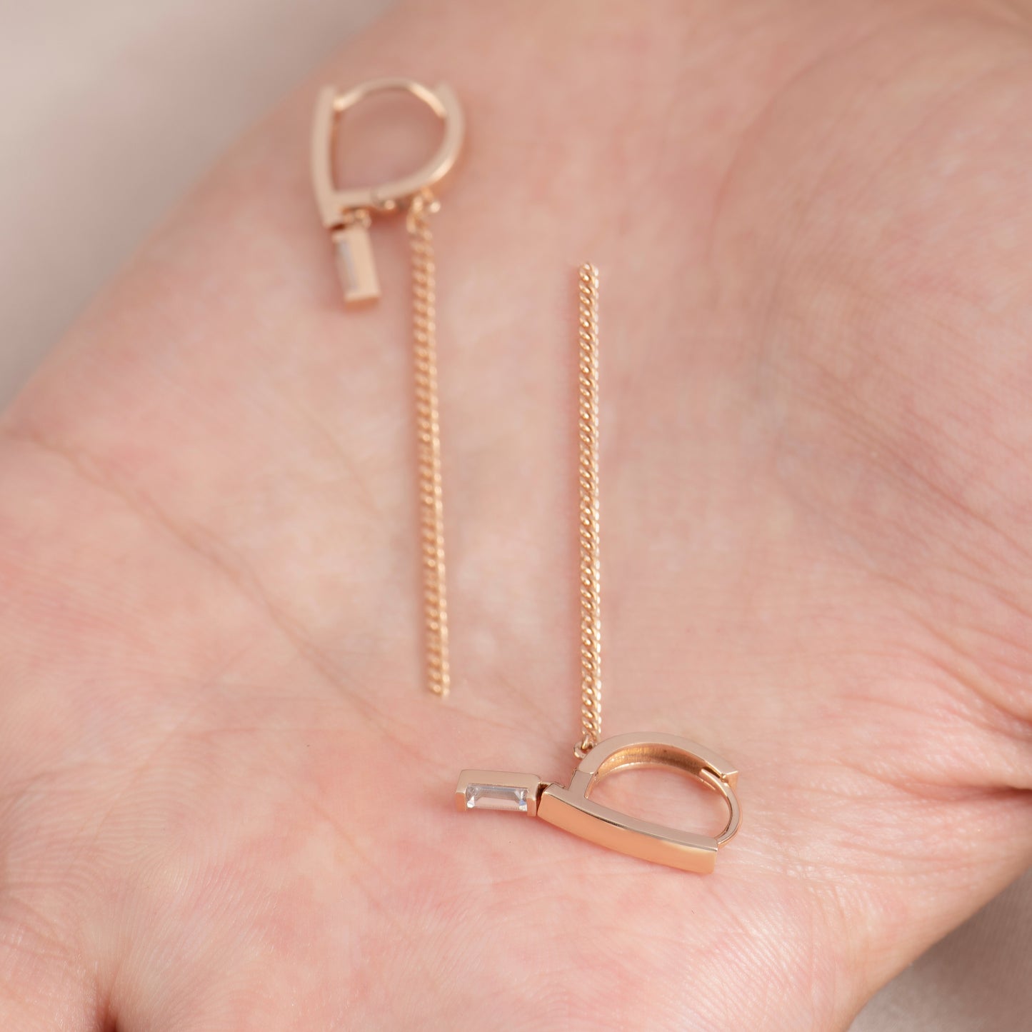 Pendientes colgantes de cadena baguette de oro