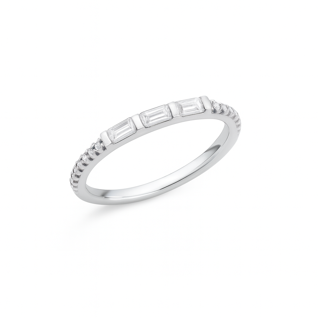 Half Round Baguette White Gold Ring Expand