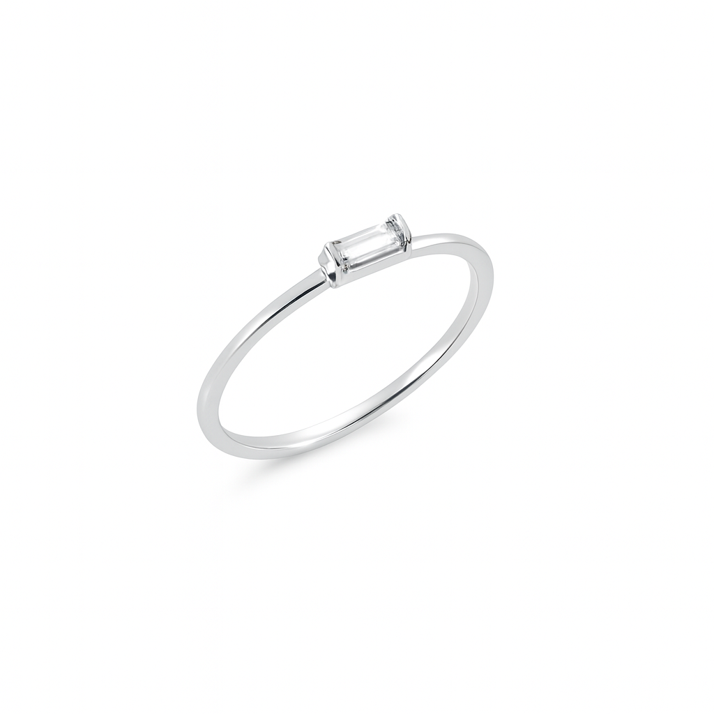 Half Round Baguette White Gold Ring Bold