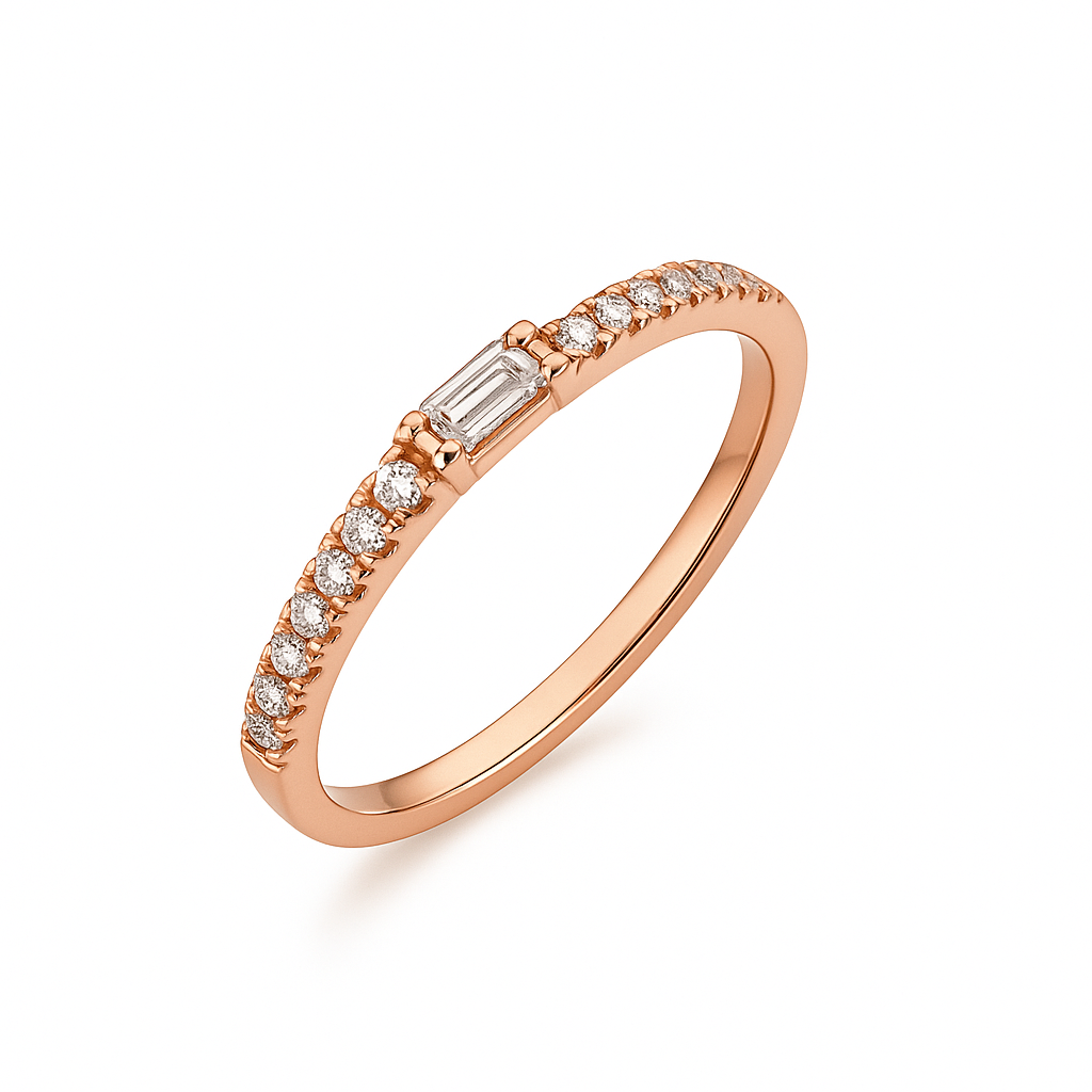 Half Round Baguette Rose Gold Ring Focus