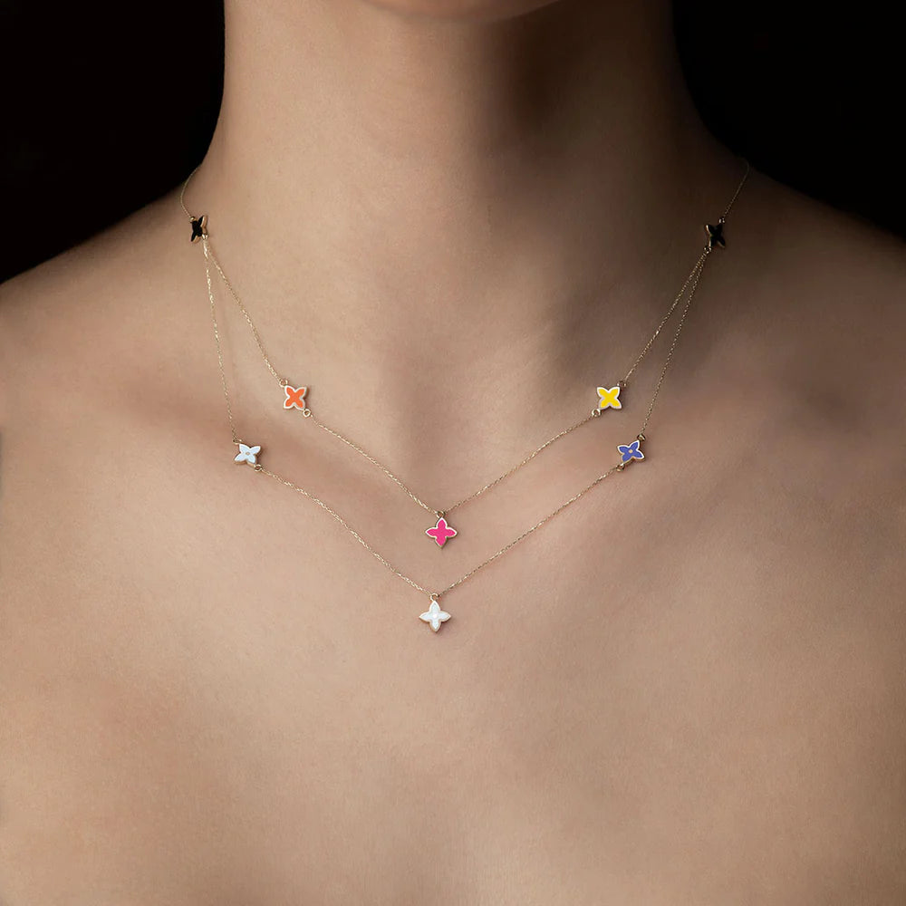 Collar Trébol Esmaltado Multicolor Oro