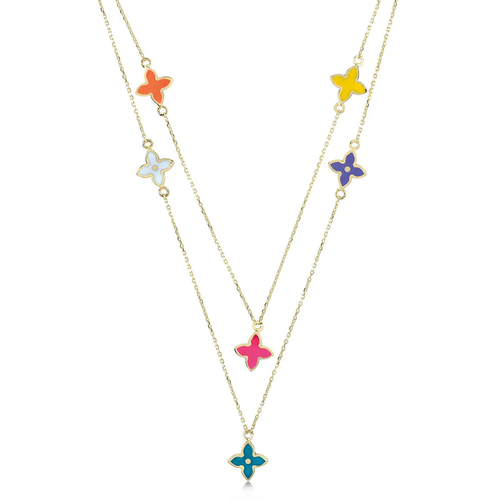 Collar Trébol Esmaltado Multicolor Oro