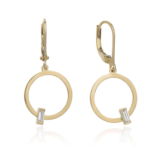 Round Baguette Gold Earrings