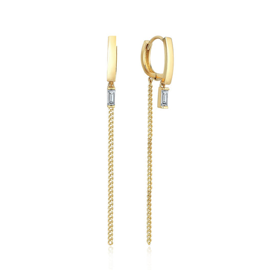 Baguette Chain Dangle Gold Earrings