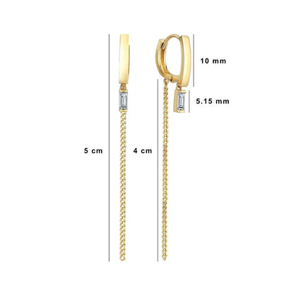 Pendientes colgantes de cadena baguette de oro