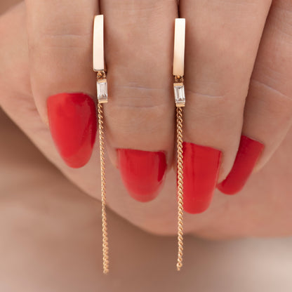Pendientes colgantes de cadena baguette de oro