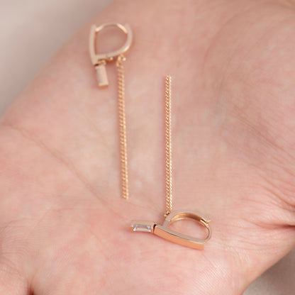 Pendientes colgantes de cadena baguette de oro