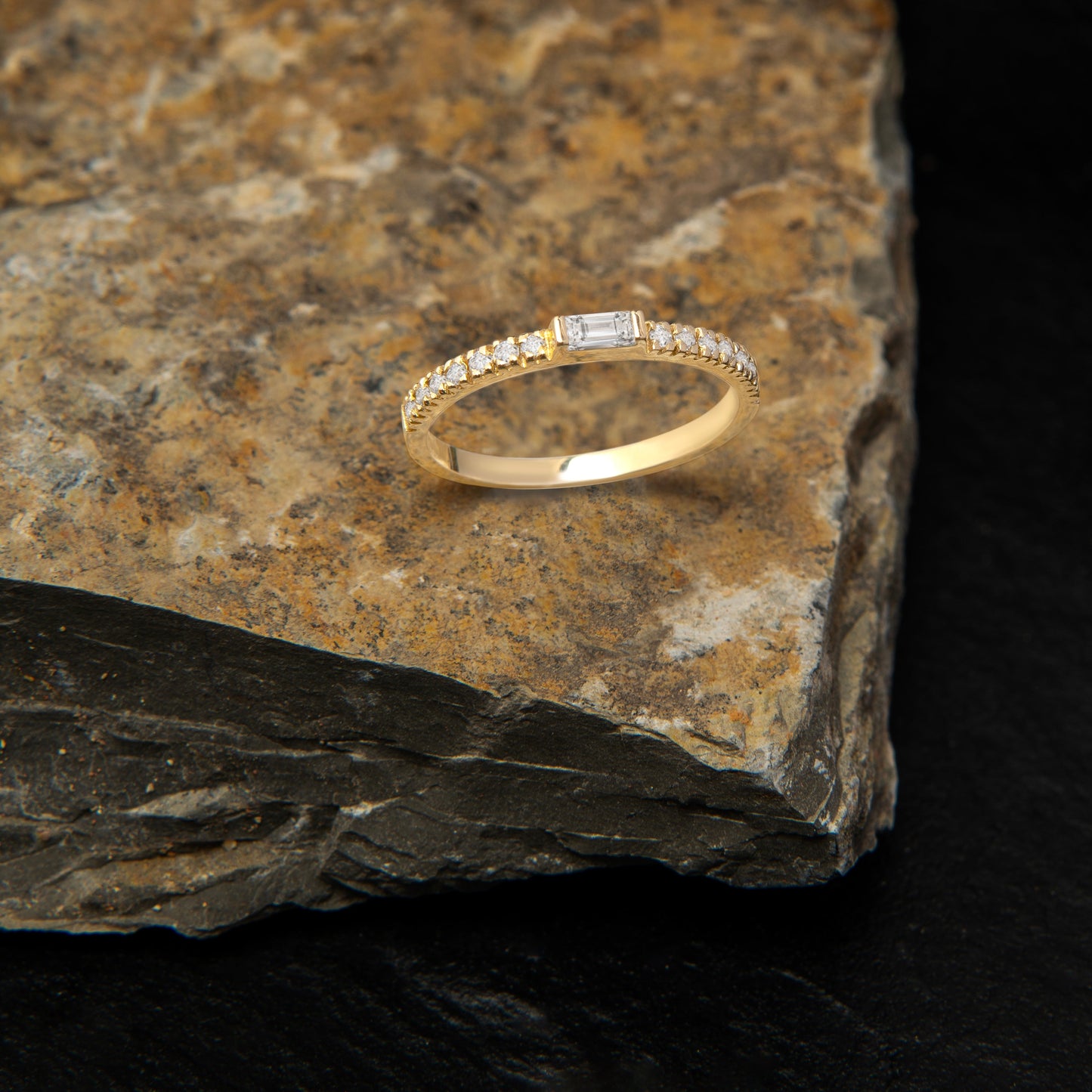 Half Round Baguette Gold Ring Focus