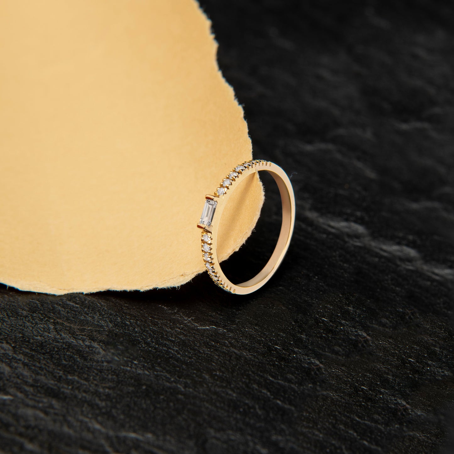 Half Round Baguette Gold Ring Focus