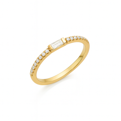 Half Round Baguette Yellow Gold Ring Focus