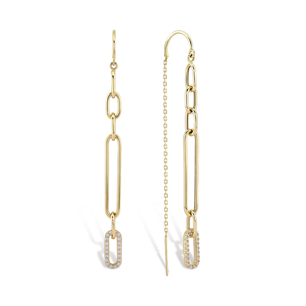 Link Stone Dangle Gold Earrings