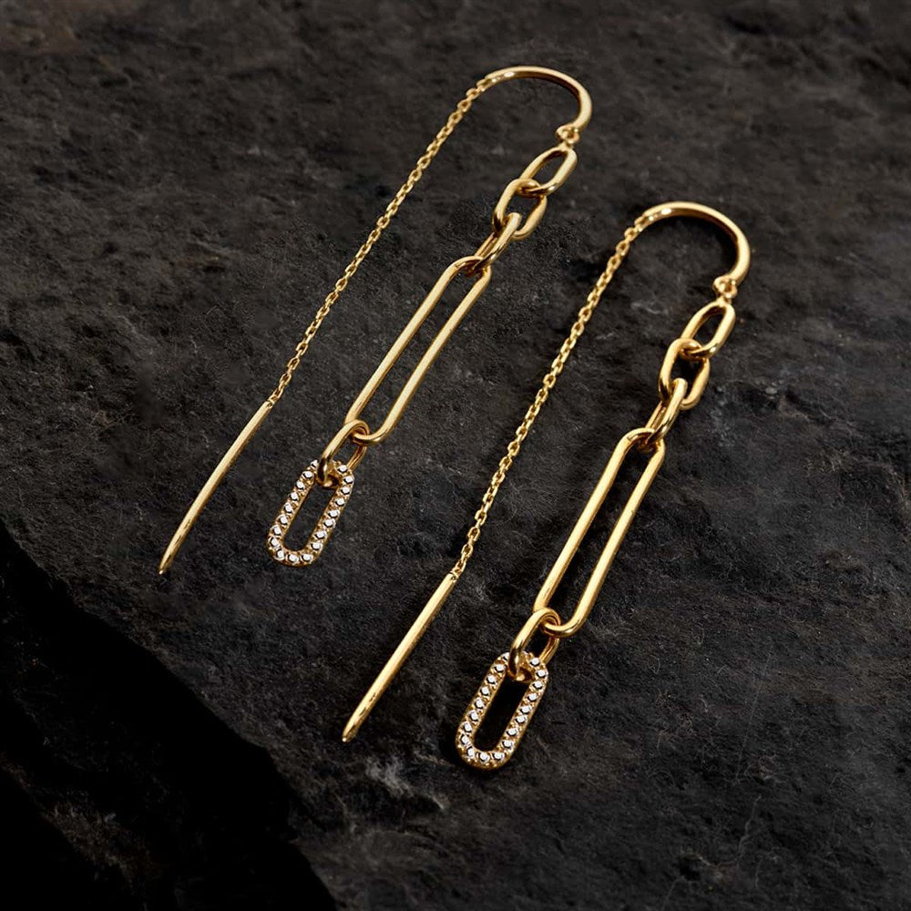 Link Stone Dangle Gold Earrings