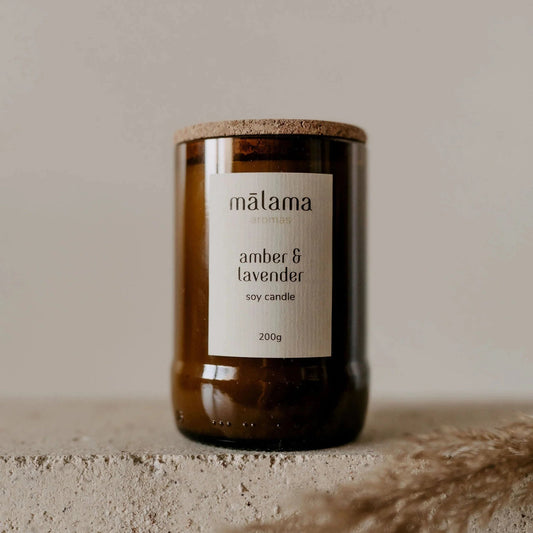 Malama Amber & Lavender Candle Brown Glass