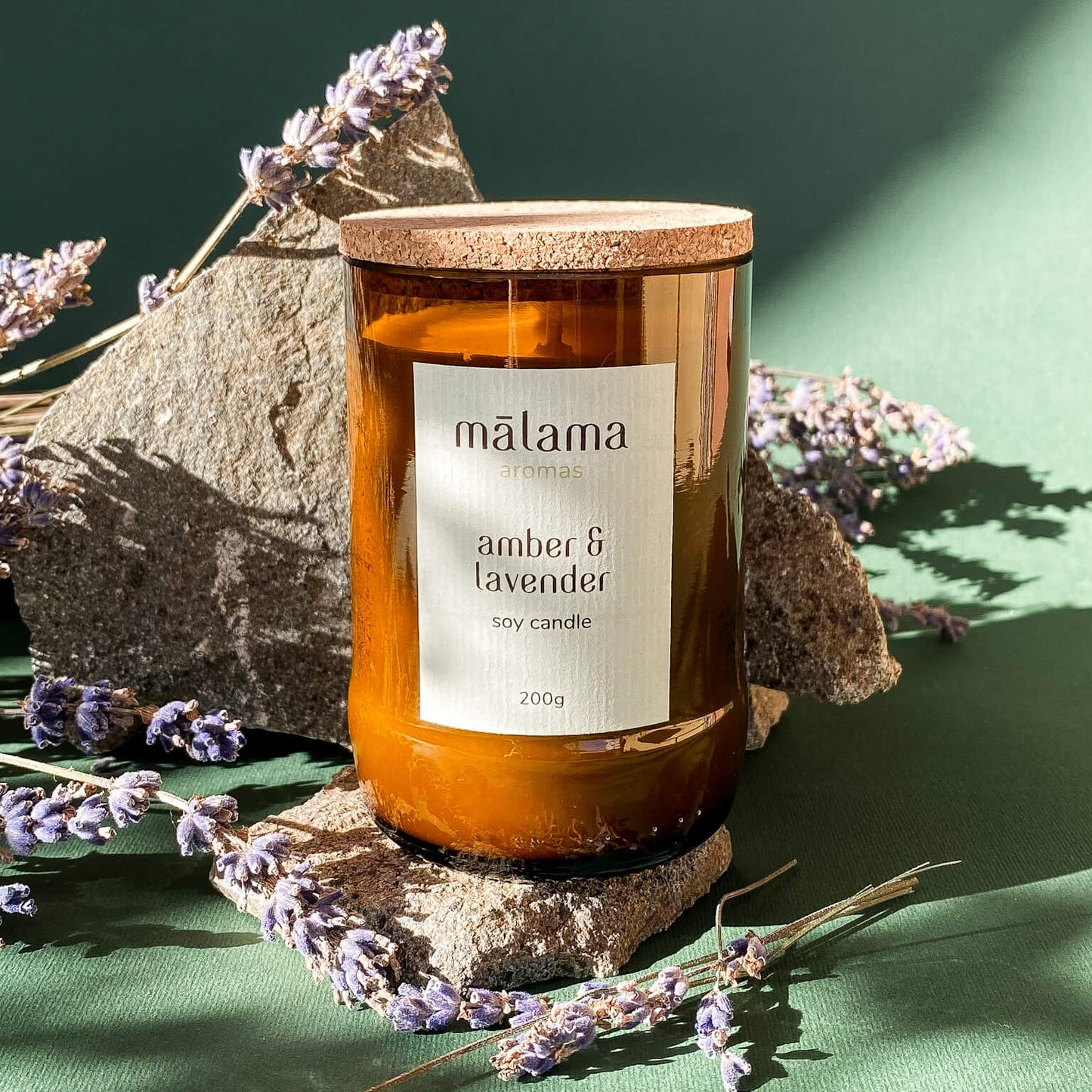 Malama Amber & Lavender Candle Brown Glass