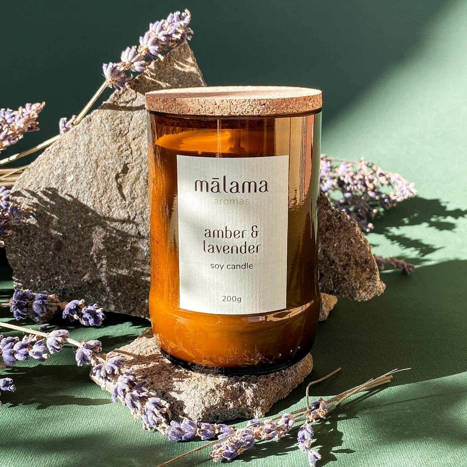 Malama Amber & Lavender Candle Brown Glass