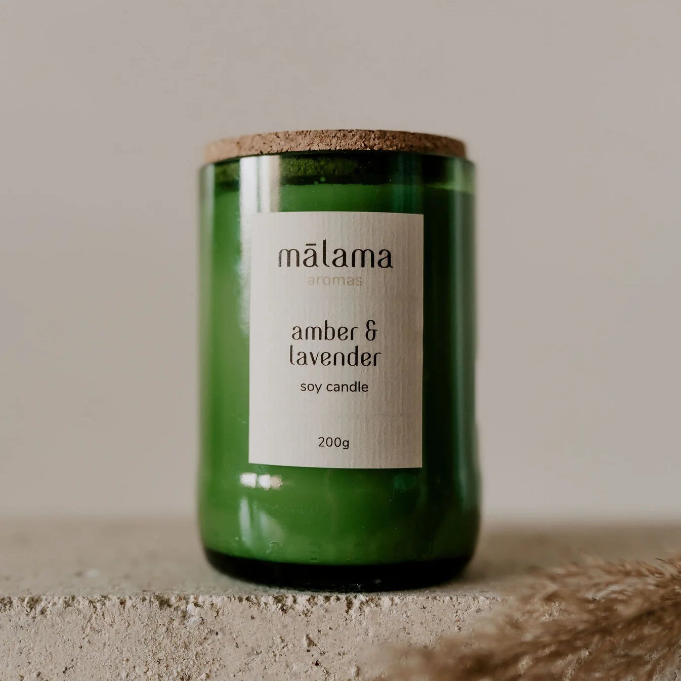 Malama Amber & Lavender Candle Green Glass
