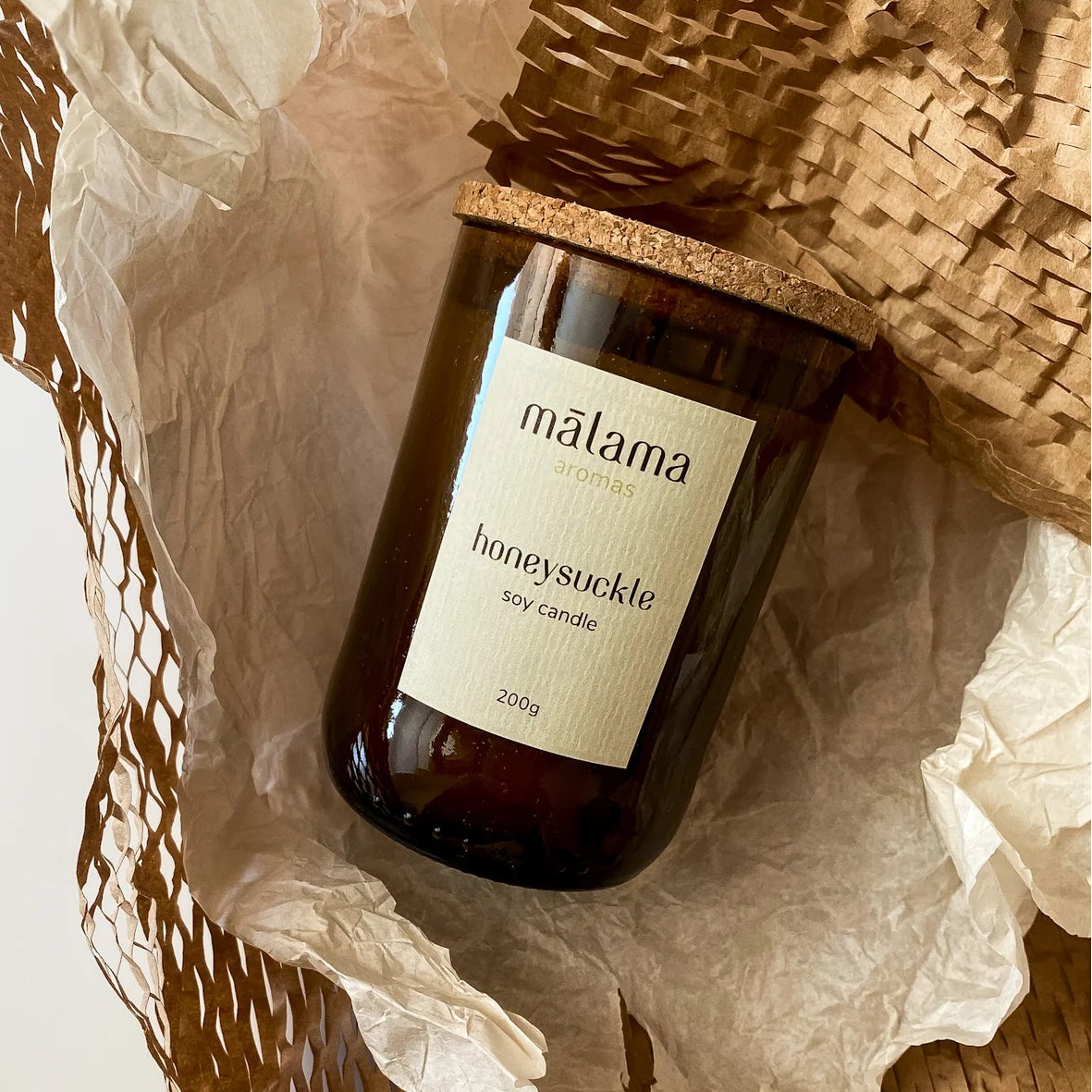 Malama Honeysuckle Soy Candle - Brown Glass