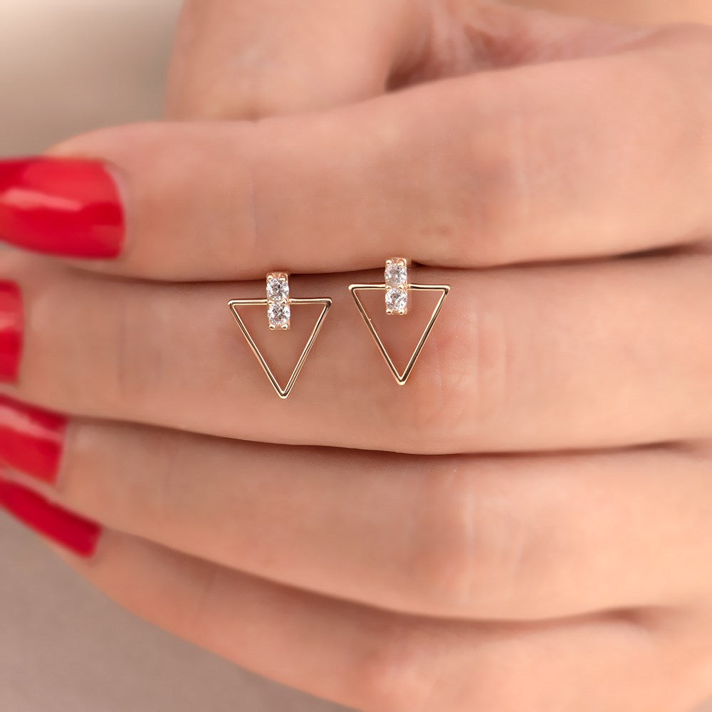 Gold Stone Mini Triangle Earrings