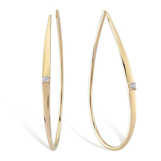 White Spark Drop Gold Earrings