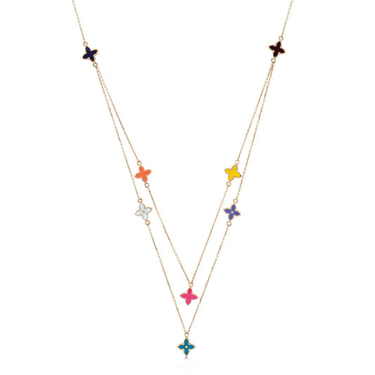 Multicolor Enamel Clover Gold Necklace